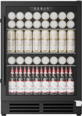 Coolake 24 Inch Wide Under Counter Beverage Refrigerator, 180 Can Capacity Beverage Cooler with Glass Door, Built in or Freestanding, Drink Fridge for Basement, Kitchen, Office