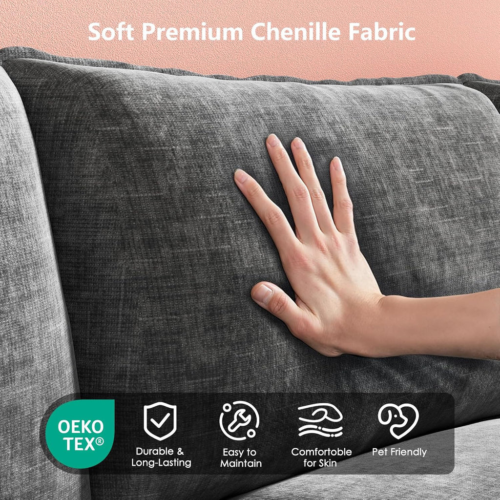 Marsail Modular Sectional Sofa 110.6' U-Shaped Modern Comfy Cloud Couch, 5-Seat Chenille Deep Seat Sofa with Throw Pillow & Movable Ottoman for Living Room, Bedroom and Apartment, Grey