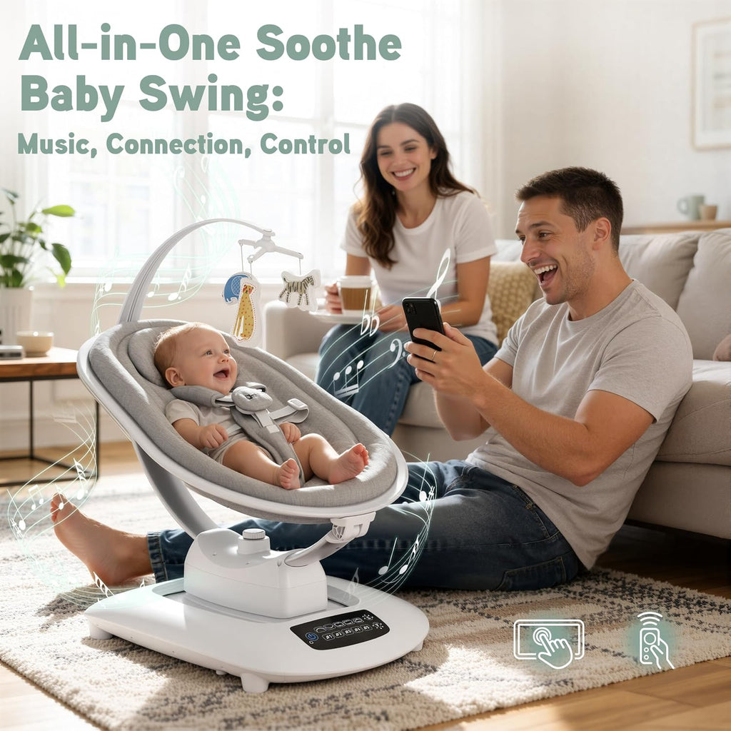 AMKE Luxury Electric Baby Swing Rocker for Infants, 5 Soothing Motions & Speeds, 3-Position Recline, Stable Dual-Motor Sway Rocking Chair for Baby Boy Girl Shower Gifts, Newborn Essentials for Parents