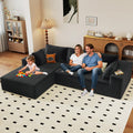 96' Modular Sectional Couch, Boneless L Shaped Cloud Sofa with Chaise Lounge, Corduroy Upholstered Couches Memory Foam Deep Seat, No Assembly Required, Ideal for Living Room(Black, Left Facing)