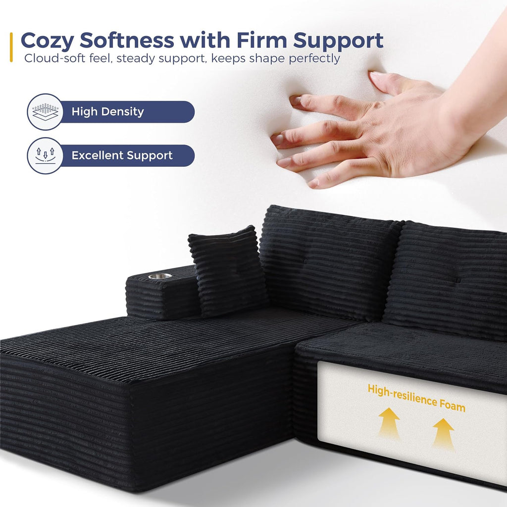 MAXYOYO Modular Sectional Couch with L-Shape Chaise and Loveseat, Modern Boneless Couch for Living Room, Oversized Sofa Sleeper with Deep Seat, No Assembly Required, Black