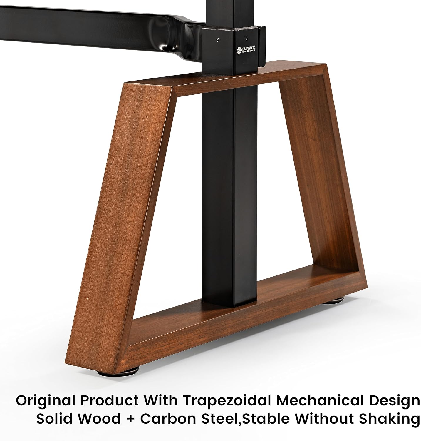 EUREKA ERGONOMIC 63' L-Shaped Standing Desk, Solid Walnut Top, Dual Drawers, Height Adjustable Executive Desk with Monitor Stand, Right, Walnut