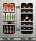 Whynter Wine and Beverage Refrigerator, 30 Inch Dual Zone Under Counter Wine Beverage Cooler Built-In or Freestanding Wine Fridge with Glass French Door Holds 80 Can & 29 Bottle