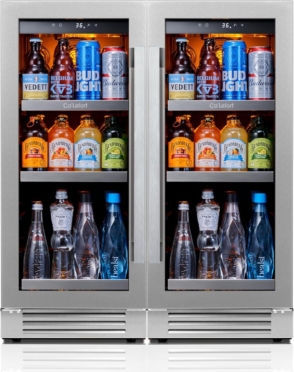 Ca'Lefort Beverage Refrigerator 30 Inch, 200 Cans Mini Fridge with Double Glass Door, Built-in or Freestanding Drink Cooler with Amber LED Light, Beverage Fridge for Kitchen Bar Office(6.0 Cu.ft)