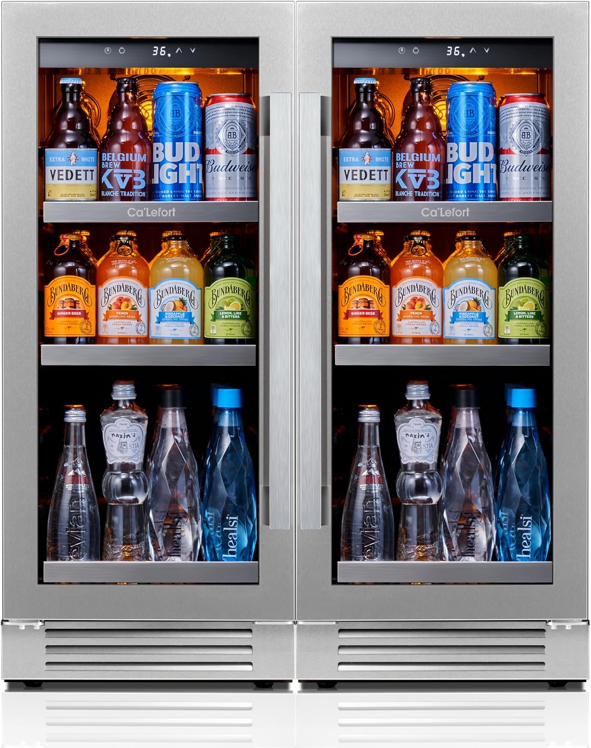 Ca'Lefort Beverage Refrigerator 30 Inch, 200 Cans Mini Fridge with Double Glass Door, Built-in or Freestanding Drink Cooler with Amber LED Light, Beverage Fridge for Kitchen Bar Office(6.0 Cu.ft)