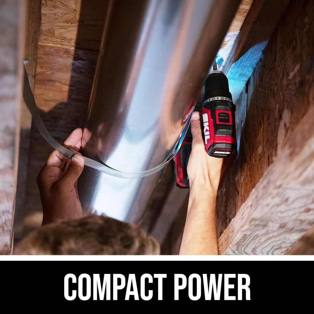 SKIL PWR CORE 12V Brushless 1/2 In. Compact Variable Speed Drill Driver & 1/4 In. Hex Compact 3-Speed Impact Driver Kit, Includes 2.0Ah Battery and 20W USB-C Charger - CB8429A-11