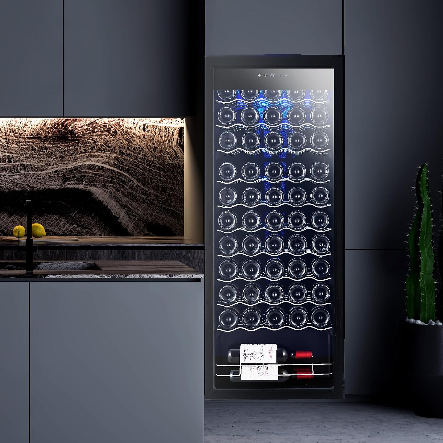 Wine Cooler 55 Bottle, Beverage Refrigerator with Glass Door, Adjustable Shelves & Digital Temperature Display (41–64℉), Quiet Freestanding Mini Fridge for Wine, Beer, Soda & Drinks—Home, Bar