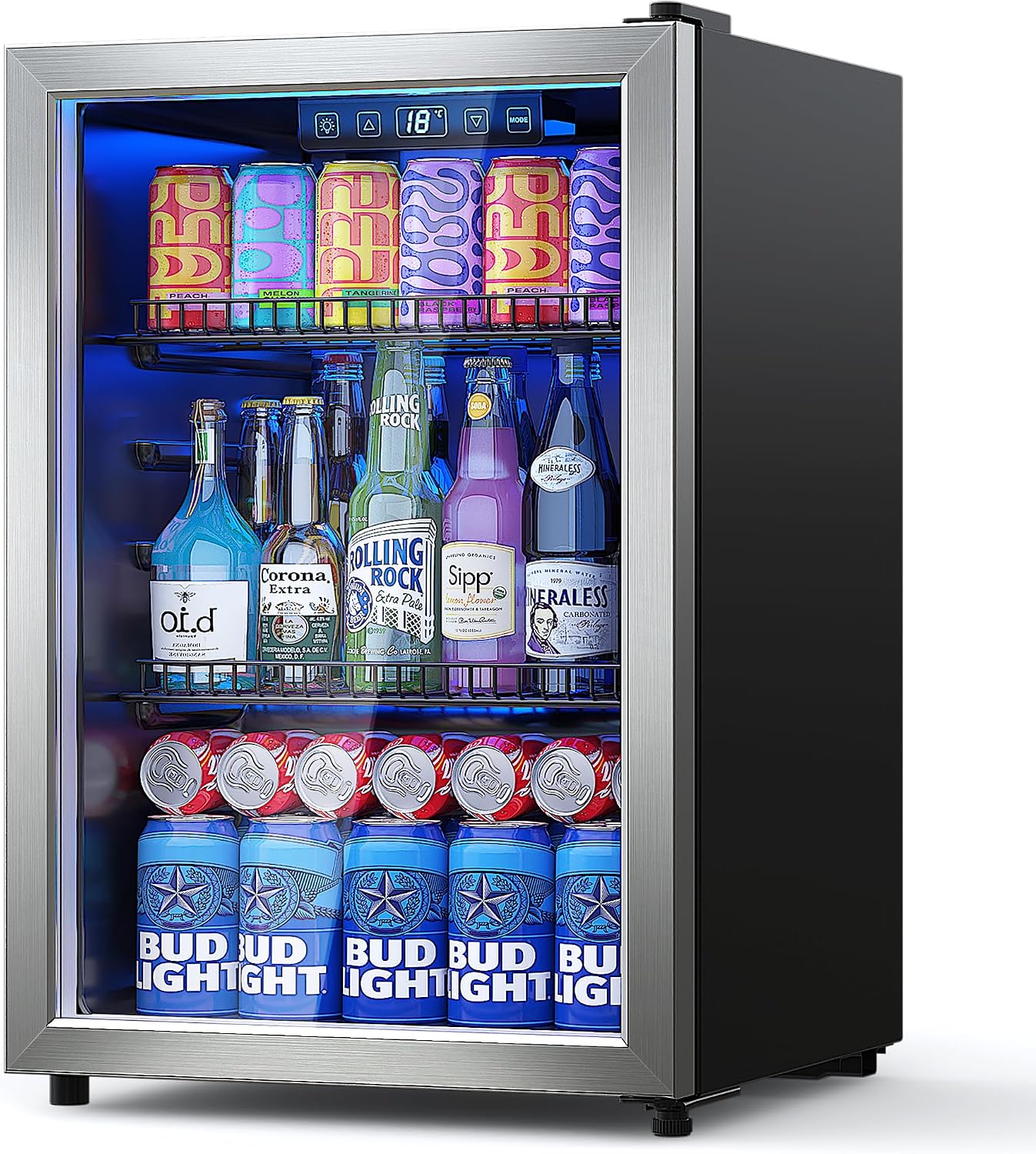 Manastin Beverage Refrigerator Cooler-Mini Fridge Freestanding Cooler with Glass Door, Adjustable Shelves & Digital Temperature Display for Drink, Wine or Beer (Silver, 2.47 Cu.Ft)