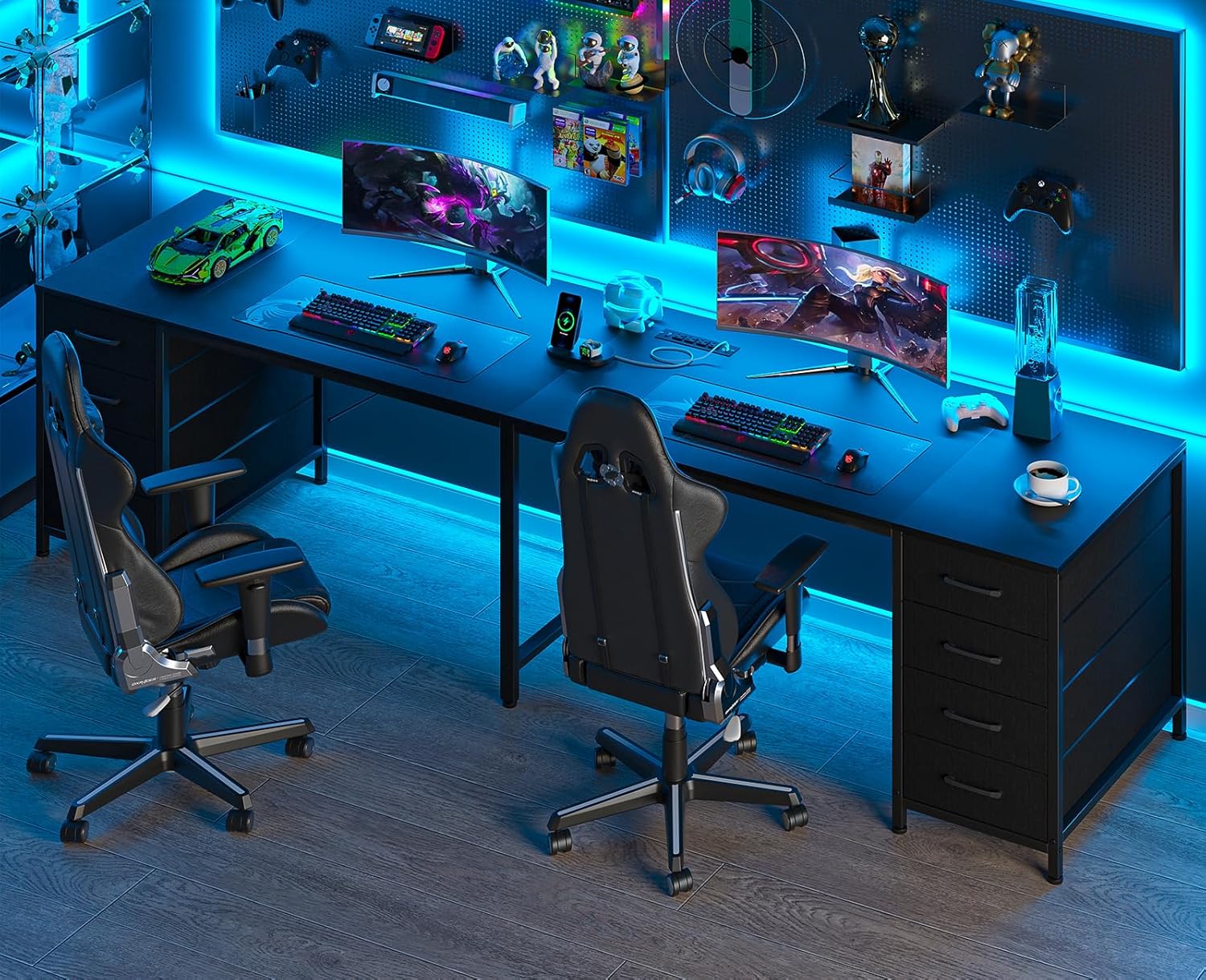 TVU 95' 2 Person Desk with 8 Drawers, Large Writing Home Office Desks with Outlets, I Shaped Workstation Double Desk Drawer Organizers