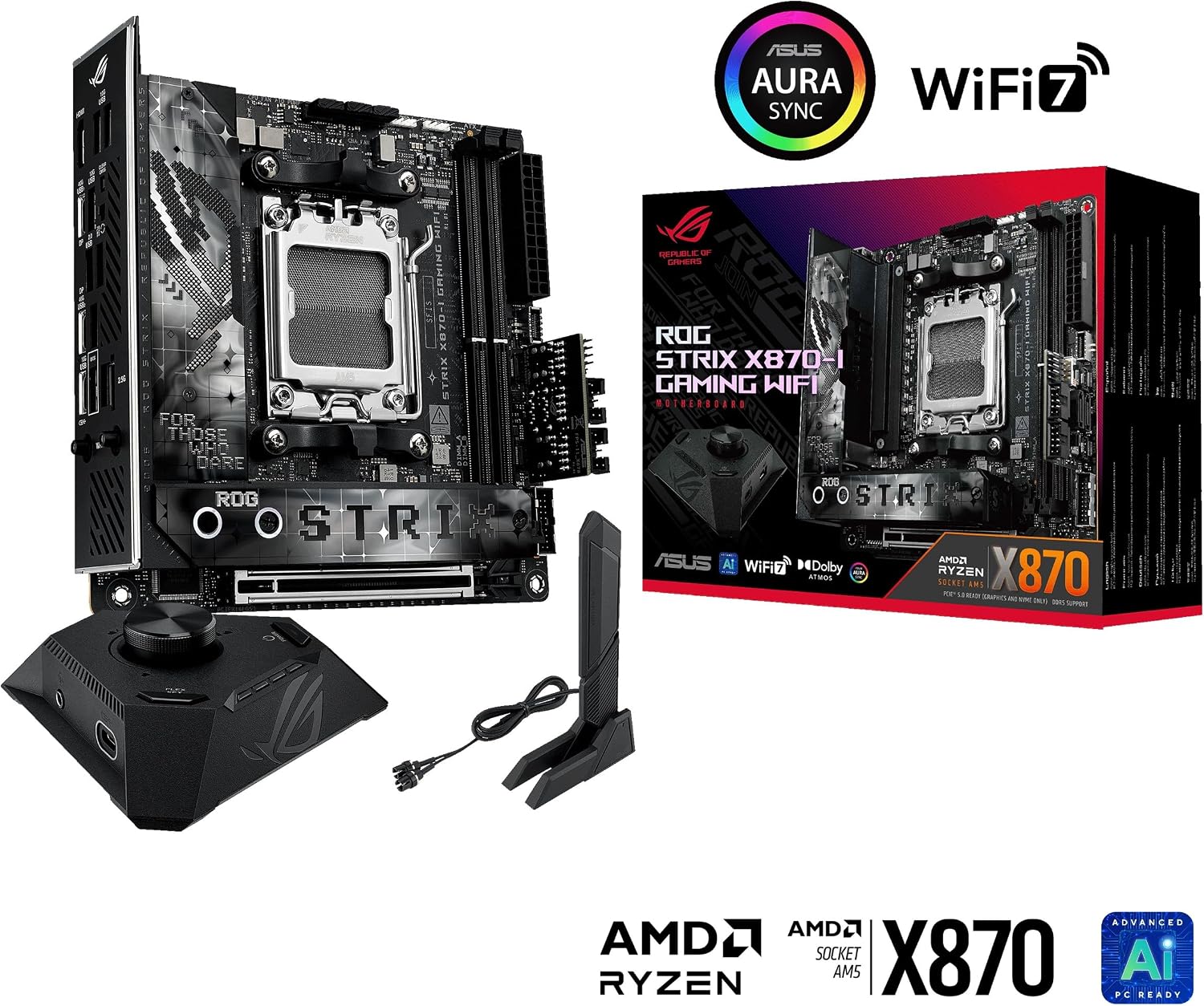 ASUS ROG STRIX X870-I GAMING WIFI AMD AM5 X870 Mini ITX motherboard 10+2+1 power stages, Dynamic OC Switcher, Core Flex, DDR5 AEMP, WiFi7, 2x M.2, PCIe®5.0, Q-Release Slim, USB4, AI OCing & Networking