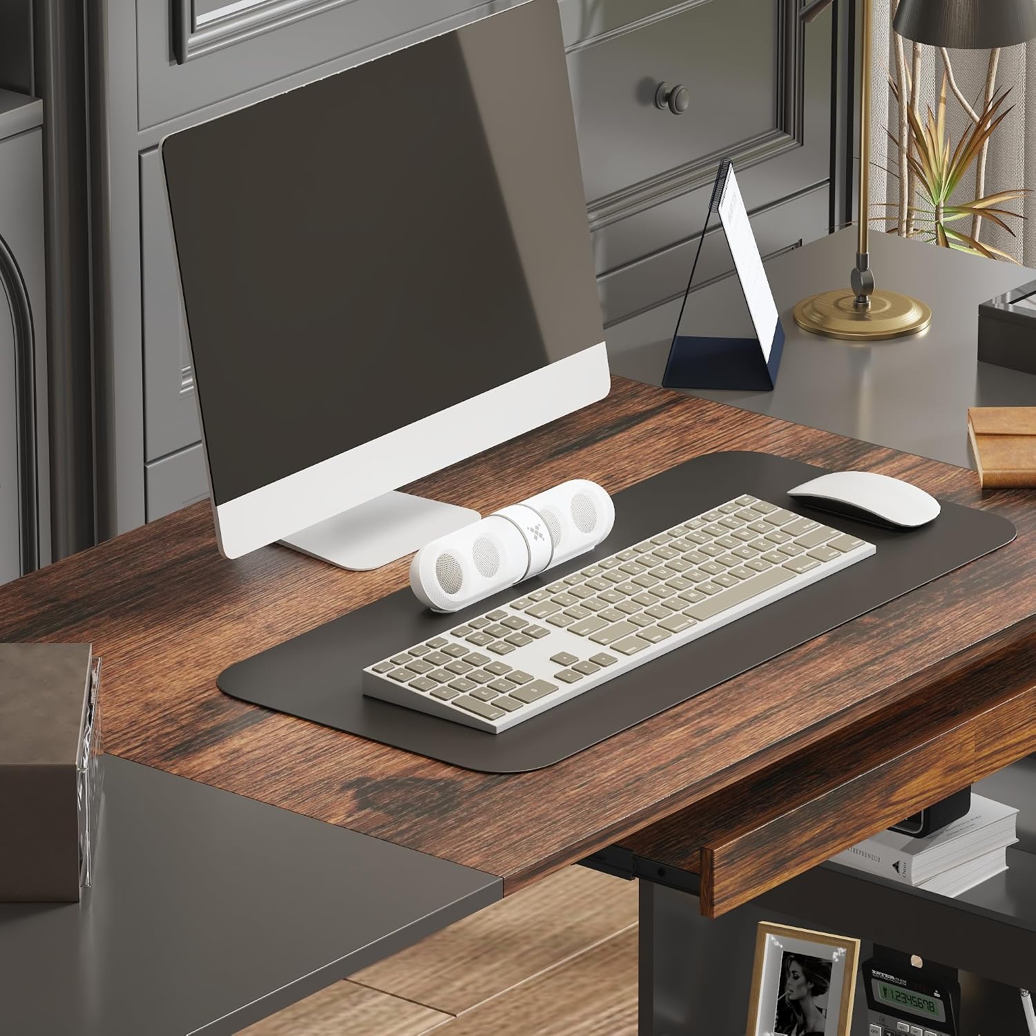 63' Electric Standing Desk with Lockable Drawer, Pegboard and Keyboard Tray, Height Adjustable Stand up Desk with File Cabinet & Shelves, Home Office Computer Gaming Table, Black