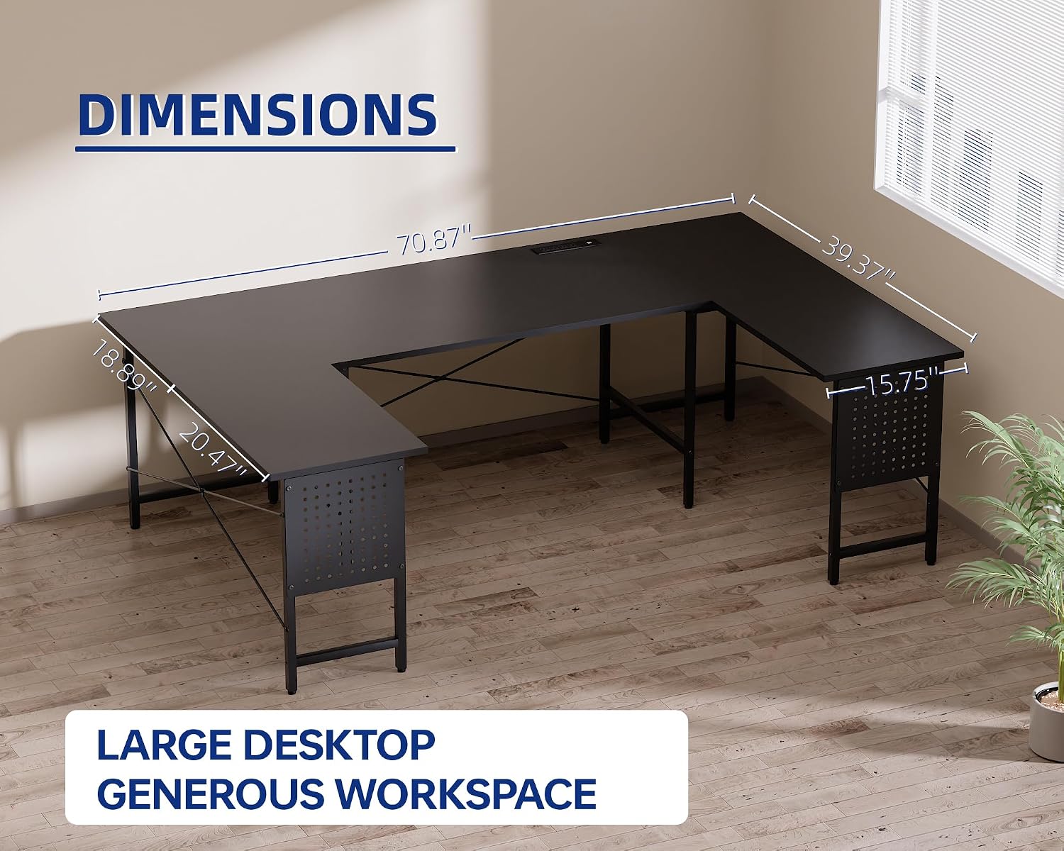 Pamray 71 Inch Large Computer Desk with Power Outlets,U Shaped Corner Desk for Home Office Work and Gaming Marble