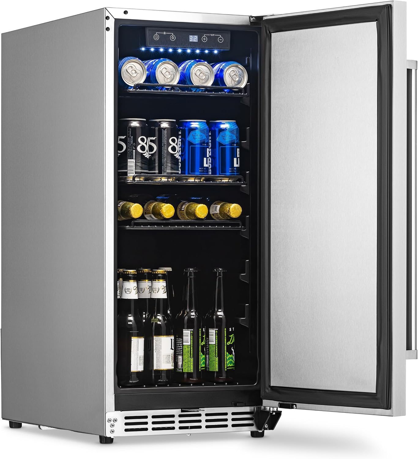 NewAir 15' Commercial Built-in or Under Counter Refrigerator | 3.2 Cu. Ft. Weatherproof Outdoor Fridge for Patio, Indoor & Commercial Use | Stainless Steel