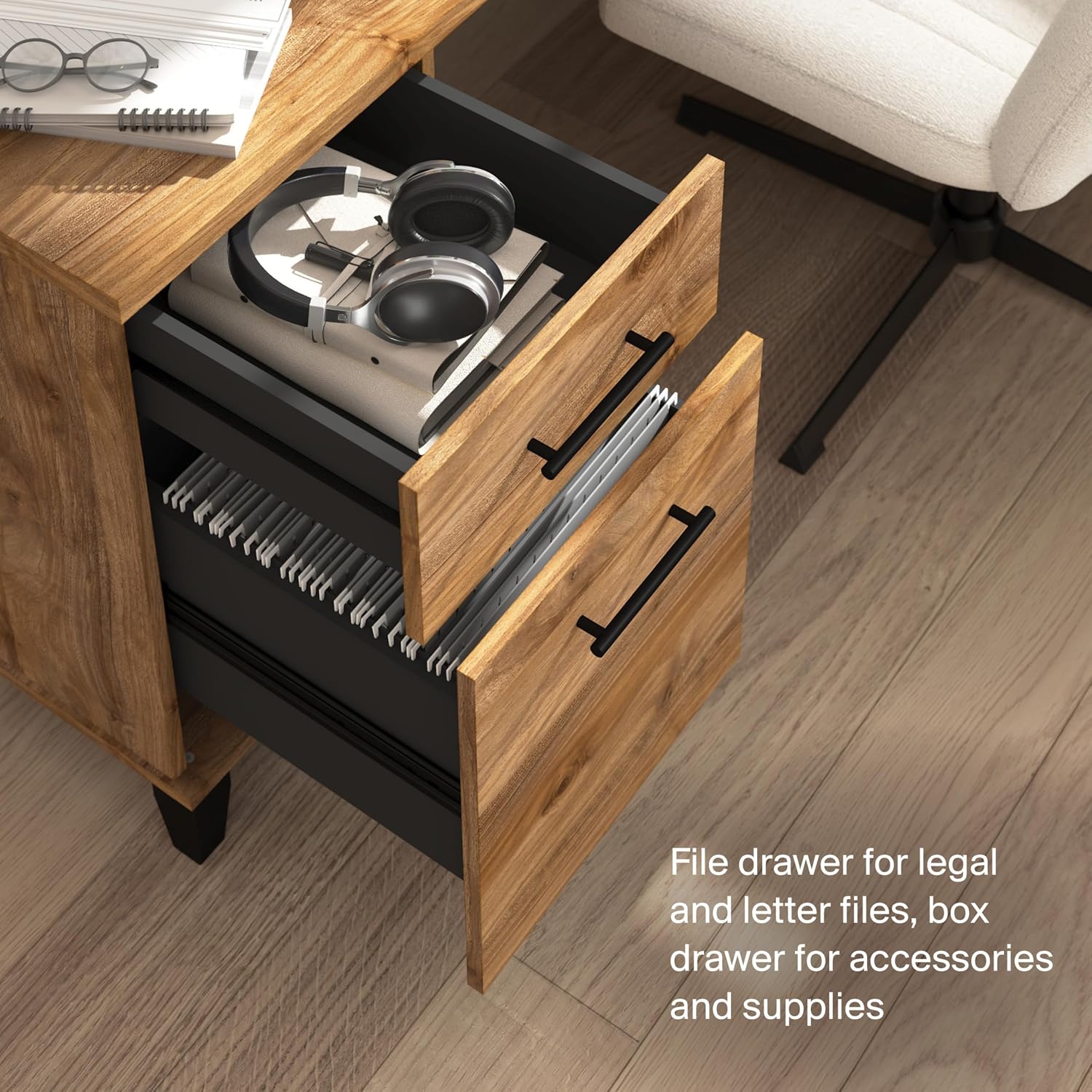 Bush Home 60-Inch L-Shaped Desk with Storage, Corner Computer Office Desk with Drawers and Storage Cabinet, Home Office Furniture, Somerset Collection, Fresh Walnut
