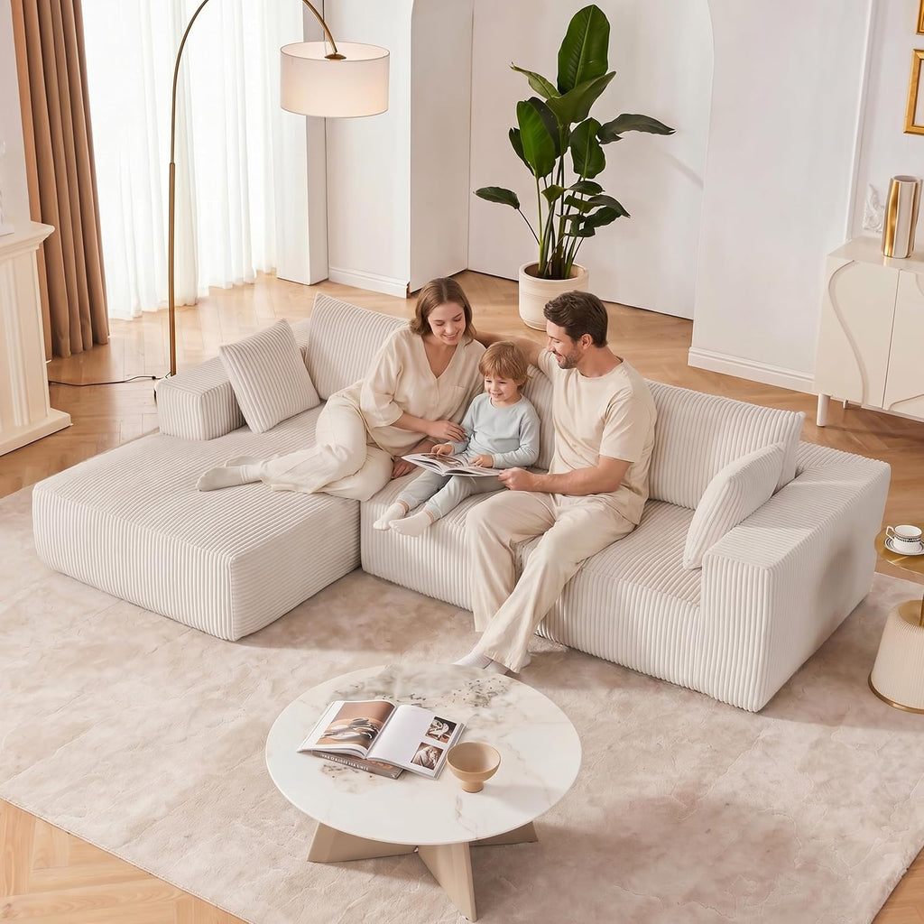 108' Modular Sectional Sofa, Cloud Sectional Couch with Deep Seat, Modern Modular L-Shape Sofa Couch with Chaise,Upholstered Boneless Couches for Living Room Bedroom (Beige, Left Facing Chaise)