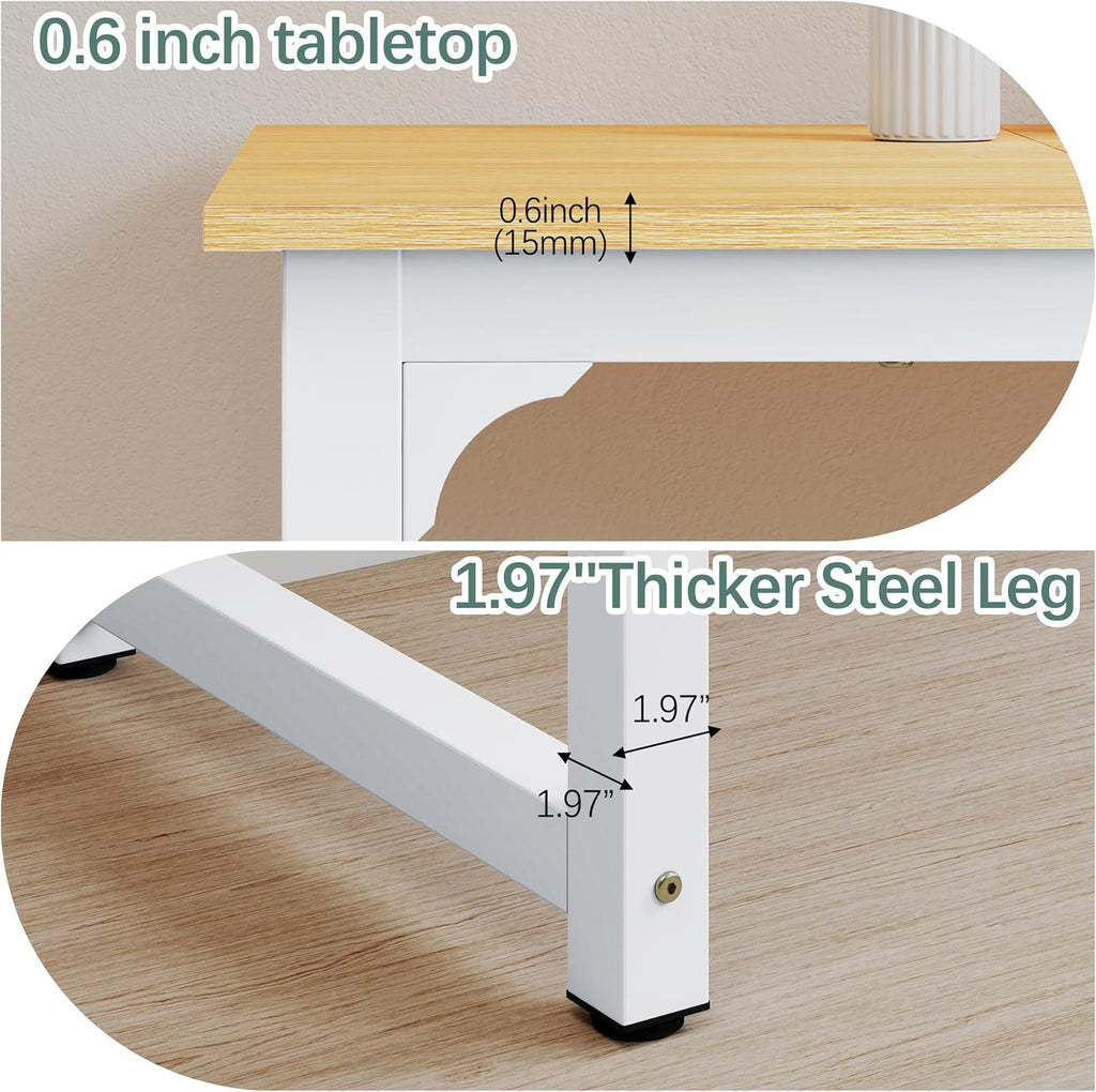 NSdirect Modern Computer Desk 63 Inch Large Office Desk, Writing Study Table for Home Office Desk Workstation Wide Metal Sturdy Frame Thicker Steel Legs, White