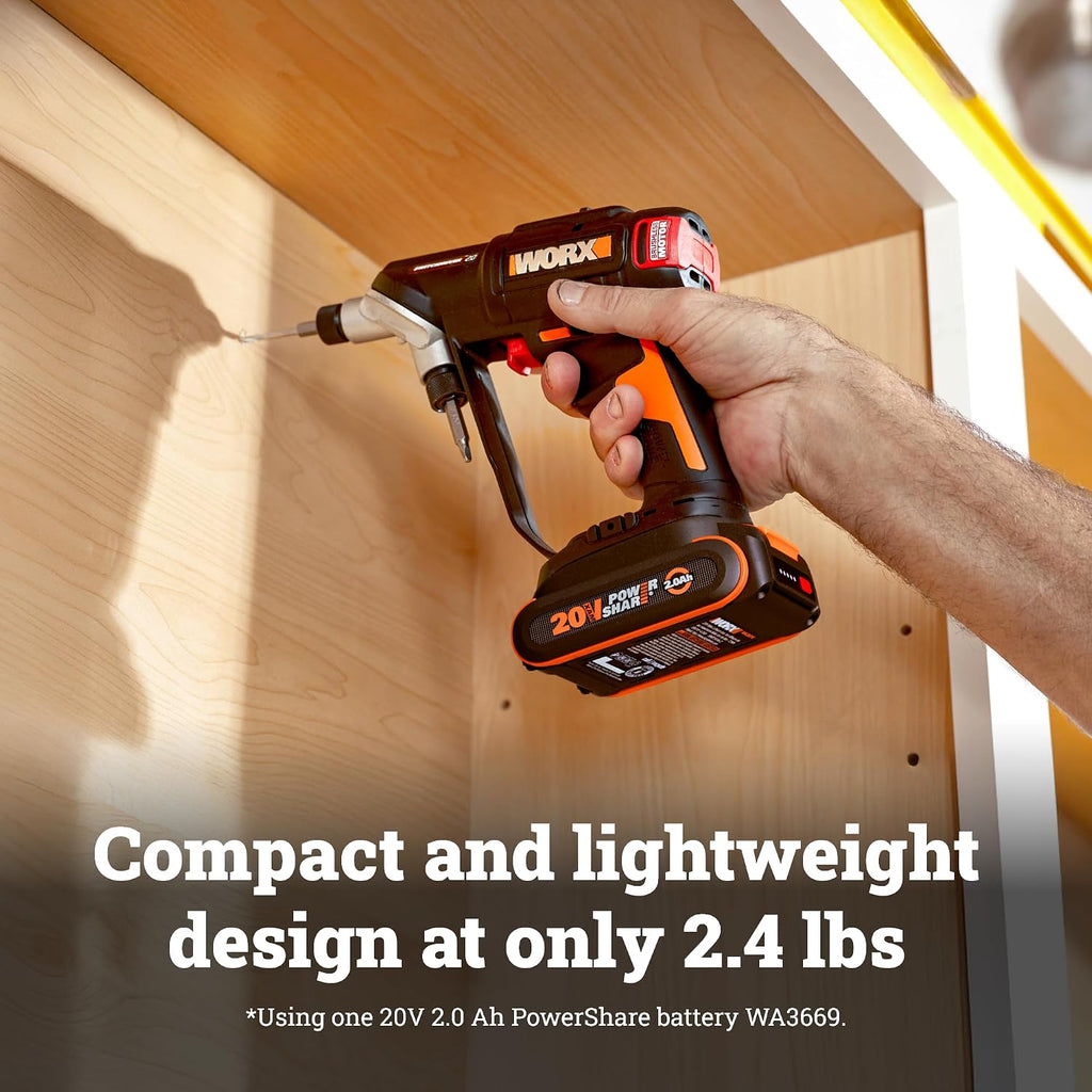 WORX WX177L.2 Cordless Drill Driver, 20V 445 in·lb Brushless Power Drill Driver, Powerful Drilling and Driving, 2-in-1 Design, 85 Bits, Battery and Charger Included, PowerShare