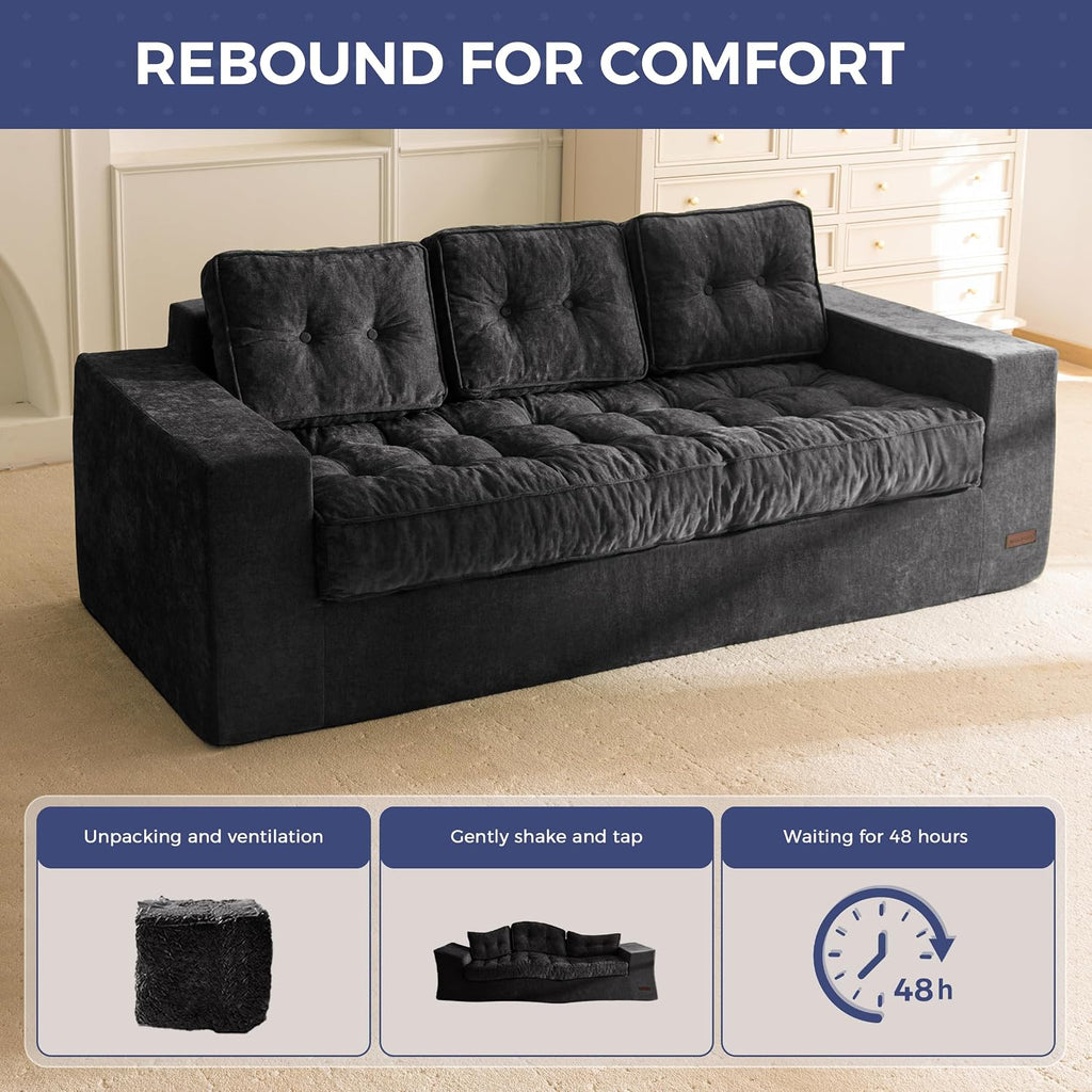 MAXYOYO 3-Seater Boneless Sofa Couch, Tufted Sofa Lounge for Living Room, Comfy Bean Bag Chair High-Density Foam Couch with Pillows, No Assembly Required