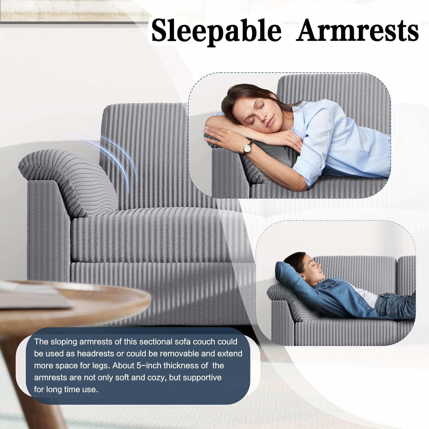 Sectional Sofa Couch for Living Room, 79' Sectional Couches with Storage Ottoman, L Shaped Couch with Sloping Armrests, 3-Seat Sofa Couches for Small Space, Light Grey | Breathable Material