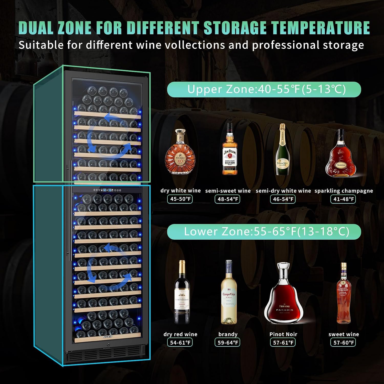 200 Bottle Dual Zone Wine Fridge, 24 Inch Large Wine Cooler Refrigerator Built-In or Freestanding, Tall Wine Cooler with Upgraded Compressor, Temperature Memory, Low Noise and Fast Cooling