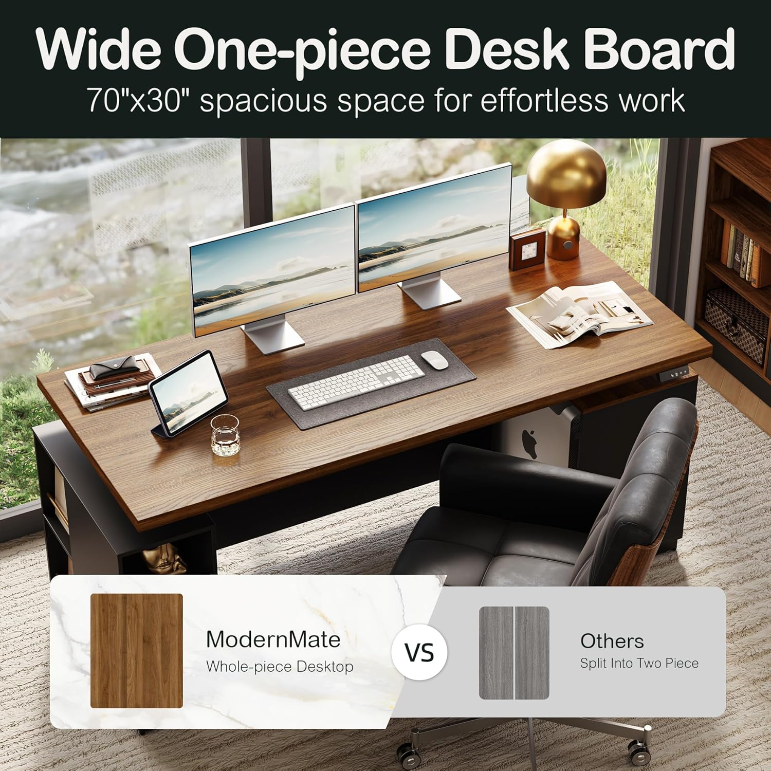 ModernMate 71' Standing Desk with File Cabinet, AC/USB, 1.18' Desktop, L Shaped Height Adjustable Desk, Electric Furniture Set with Multiple Functions for Home and Office, Black Walnut