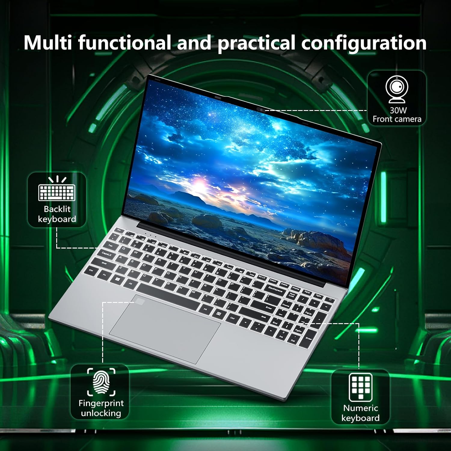 Gaming Laptop, 15.6' Laptop Computer with 24GB DDR4 1TB SSD, N5095 Quad-Core up to 2.9GHz, Lap top with Backlit KB, Fingerprint, FHD 1920 * 1080, WiFi5, BT4.2, Mini HDMI, Win 11 Pro, Business Laptops