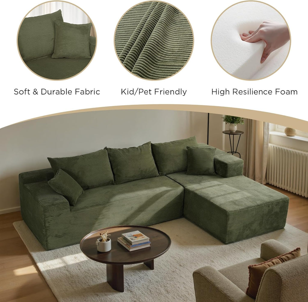 Green 103' Cloud Couch Sectional Sofa in Box with L-Shape Chaise,Modern Modular Couches Upholstered with Deep Seat for Living Room,No Assembly Required