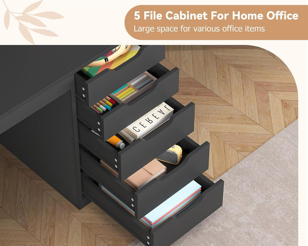 YOMILUVE 2 Person Desk with 5 Drawers and Power Outlets, 78.7 Inch Long Computer Desk with Storage File Cabinet, Two Person Home Office Double Desk with Storage, Black