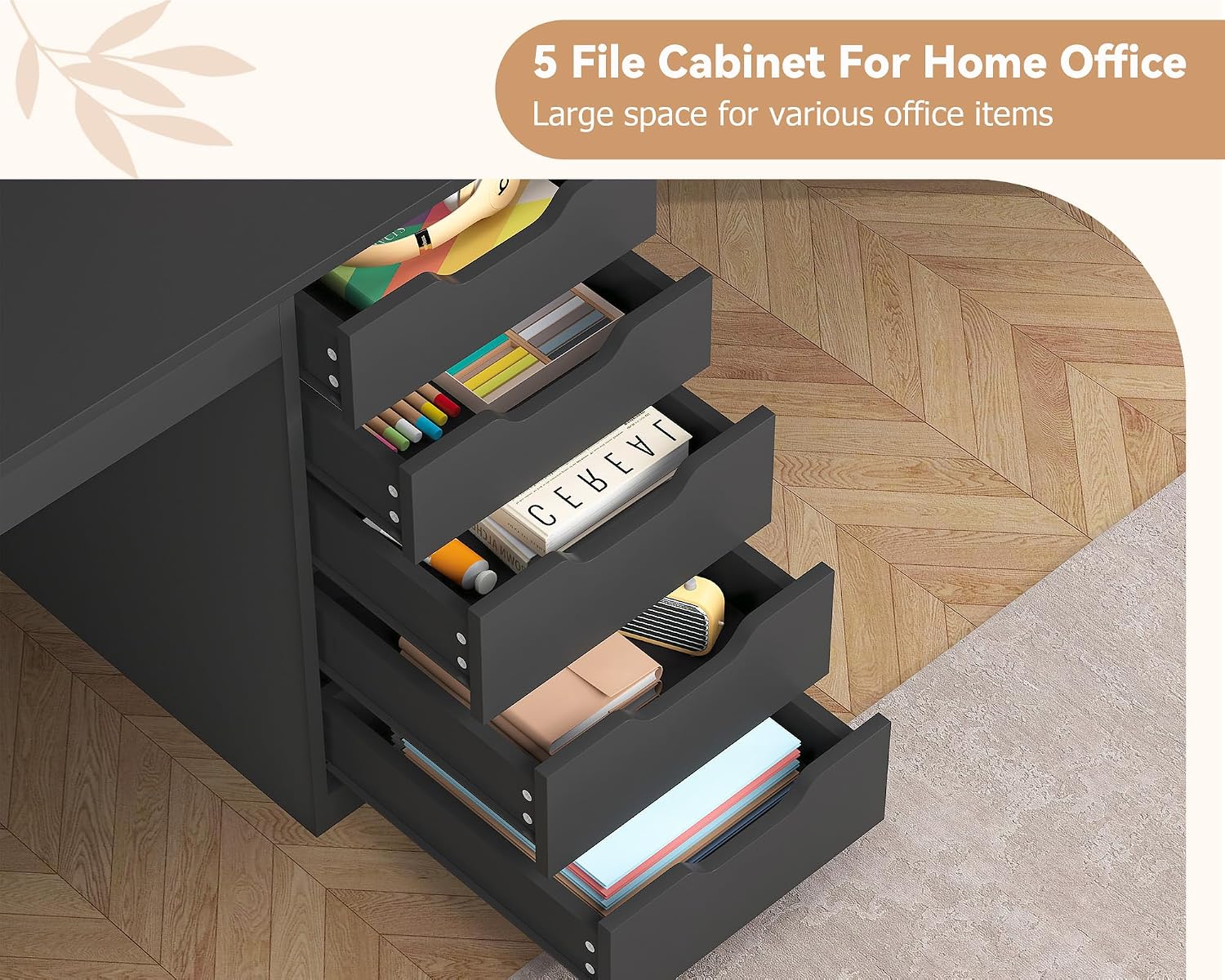 YOMILUVE 2 Person Desk with 5 Drawers and Power Outlets, 78.7 Inch Long Computer Desk with Storage File Cabinet, Two Person Home Office Double Desk with Storage, Black