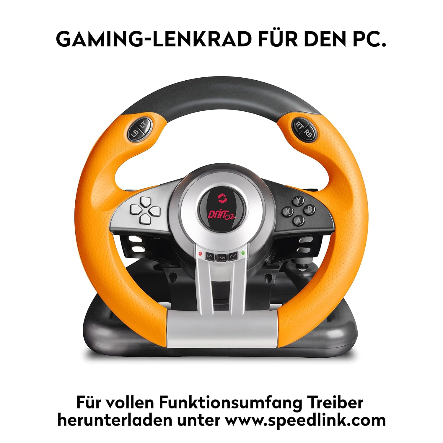 Speedlink DRIFT O.Z. Racing Wheel - USB Gaming Lenkrad fr PC, Schwarz-Orange (Kompatibel mit Windows XP - Pedale fr Gas & Bremse)