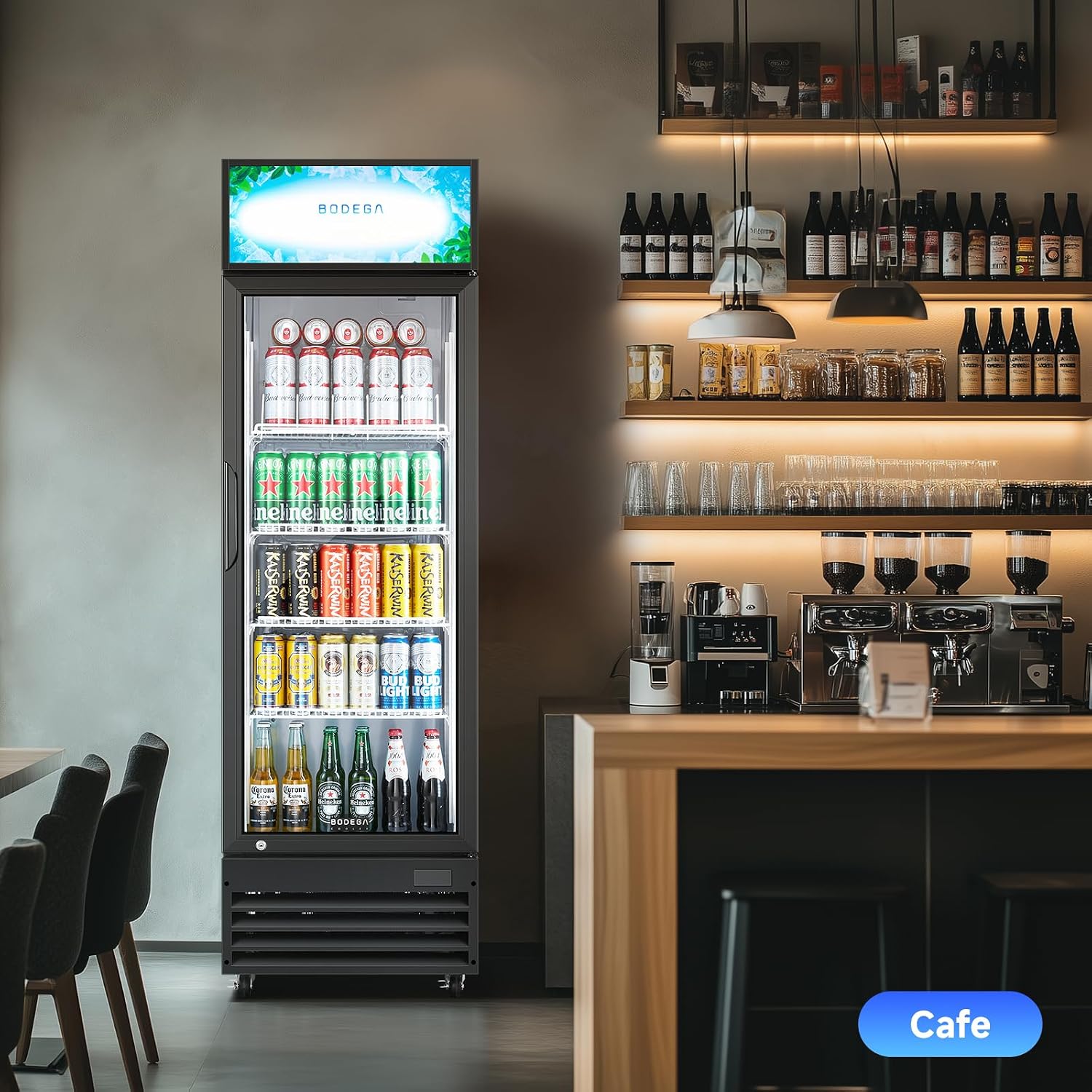 BODEGA BODEGACOOLER Commercial Beverage Refrigerator and Cooler, Commercial Merchandiser Refrigerator with Soft LED Light, Adjustable Shelves, Display Cooler with 192 cans & 120 bottles,9.0 Cu.Ft.