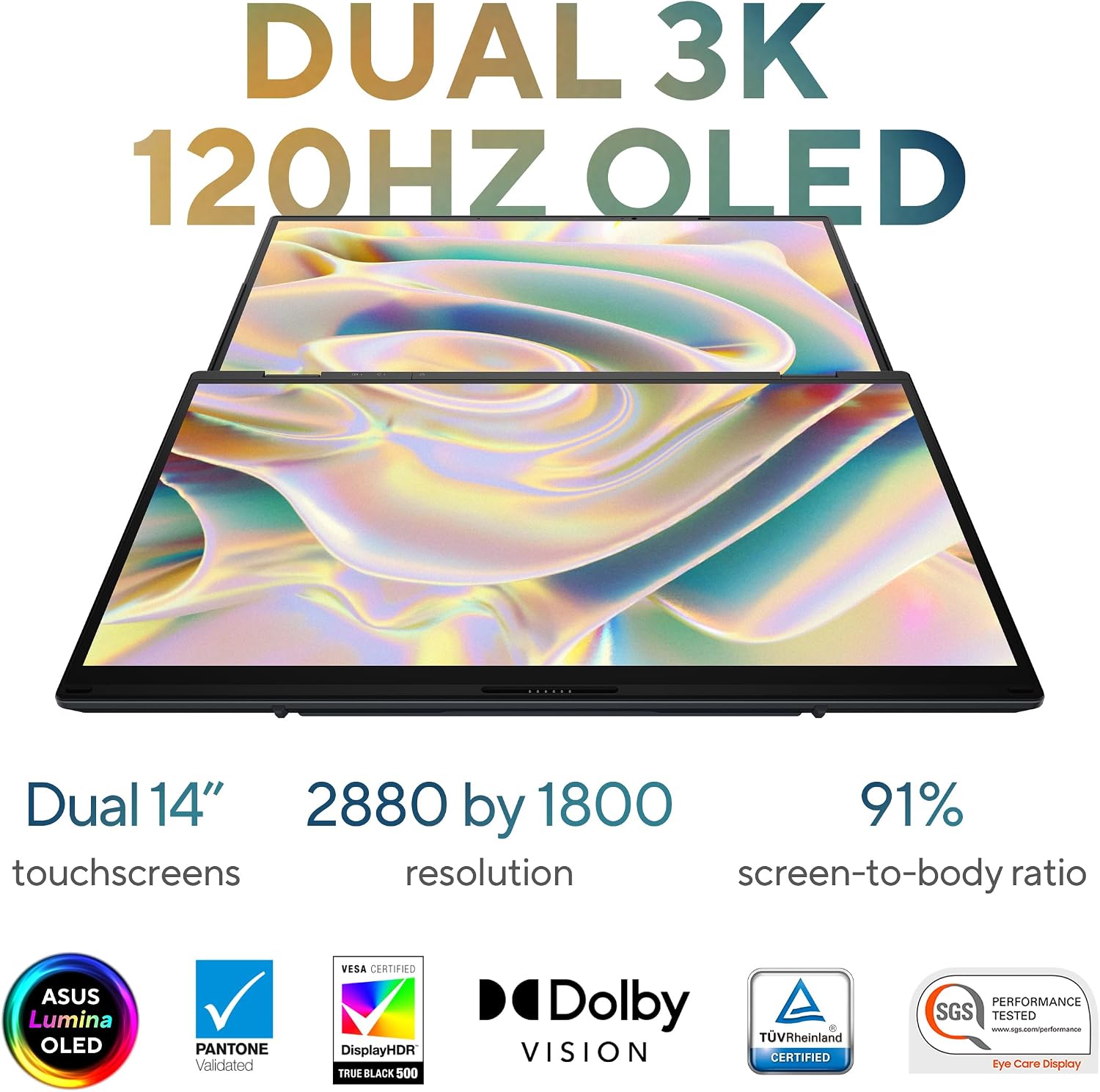 ASUS Zenbook Duo Laptop, Dual 14' OLED 3K 120Hz Touch Display, Evo, Intel Core Ultra 9 285H, Intel Arc Graphics, 32GB RAM, 1TB SSD, Windows 11, UX8406CA-PS99T