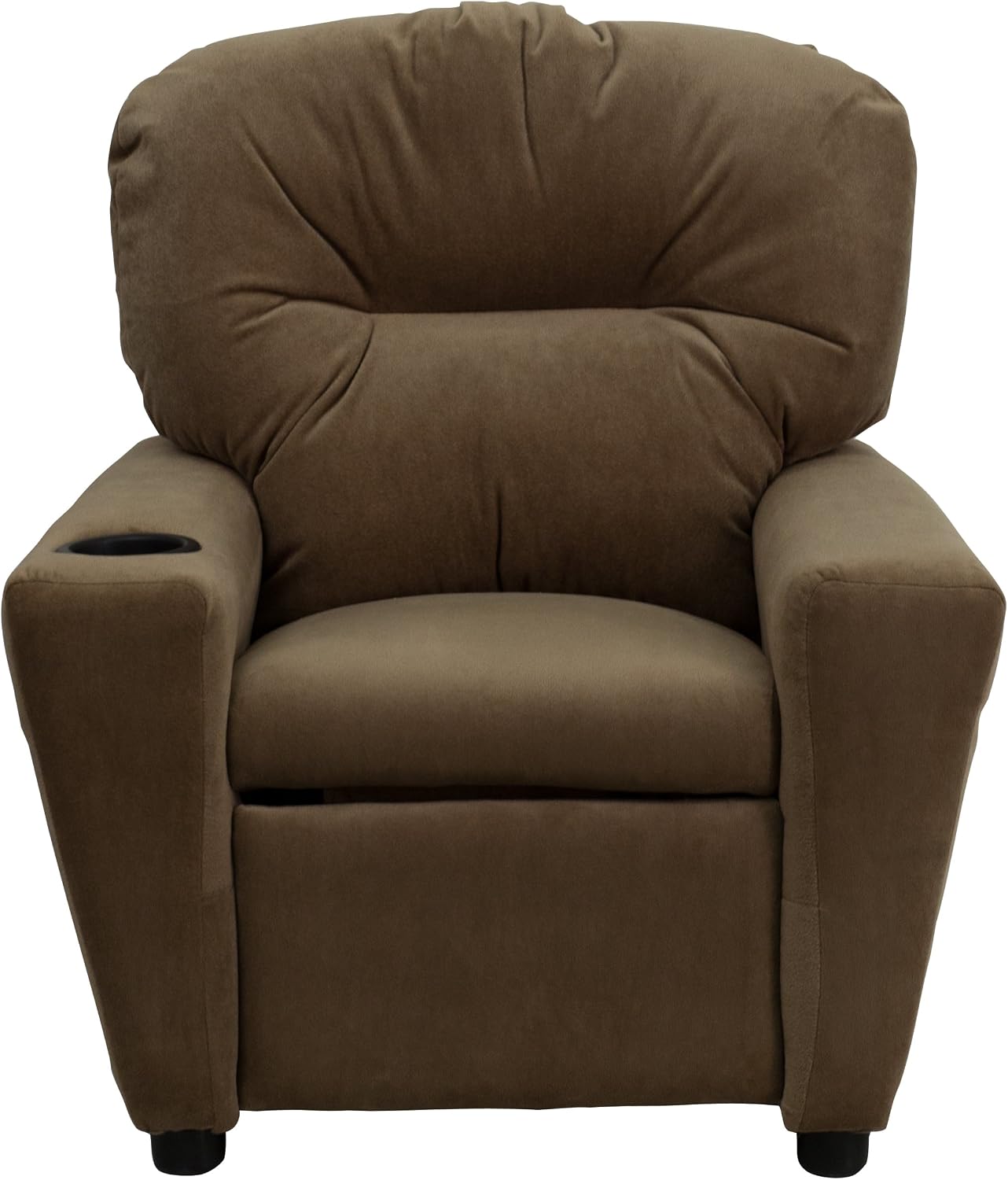 EMMA + OLIVER Brown Microfiber Kids Recliner with Cup Holder
