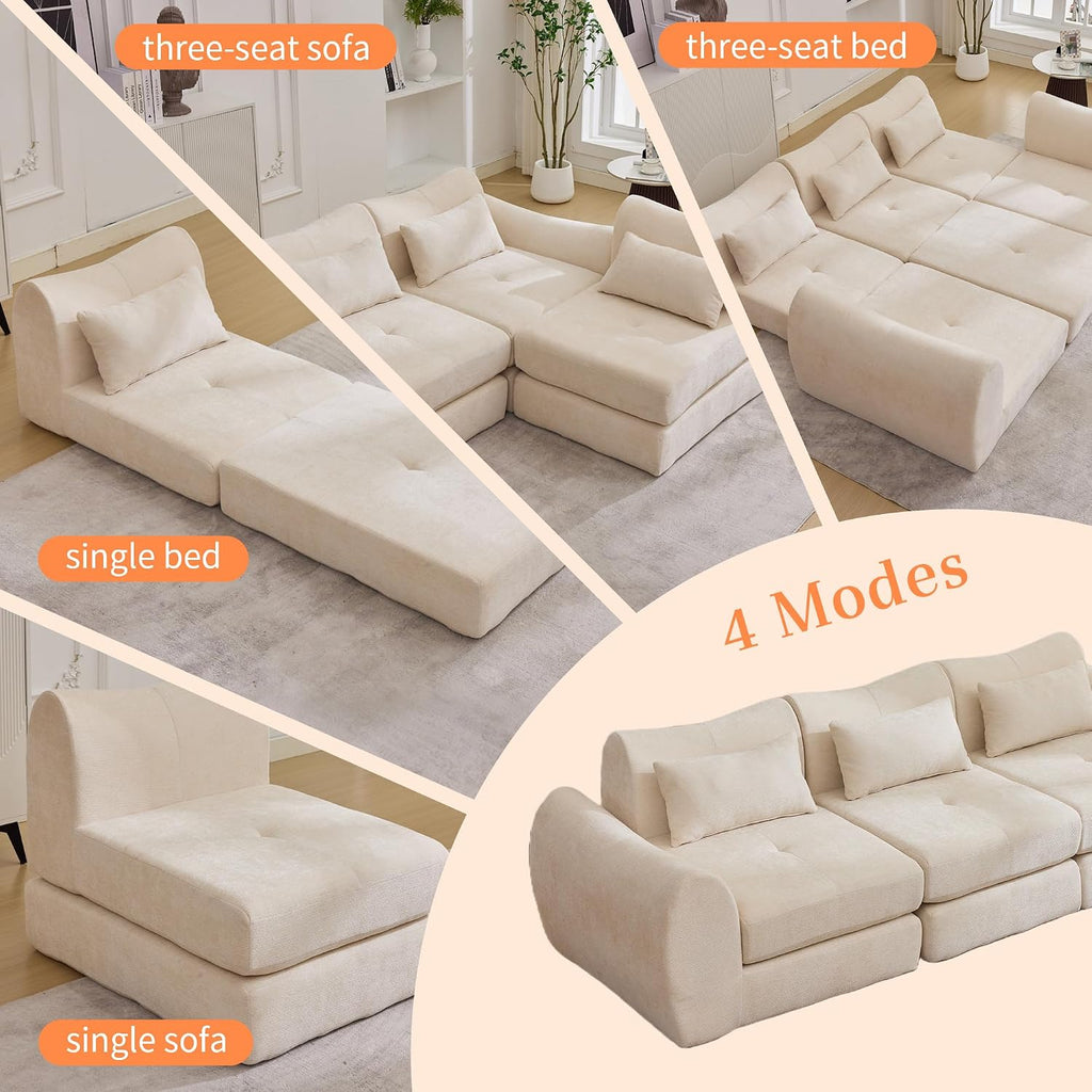 MAXMAXX 102' Modular Sectional Cloud Sofa,4-in-1 Folding Convertible Sofa Bed, Floor Boneless Couch, Modular Cushion Couch,Suitable for Living Room,Bedroom and Recreation Room(Beige)