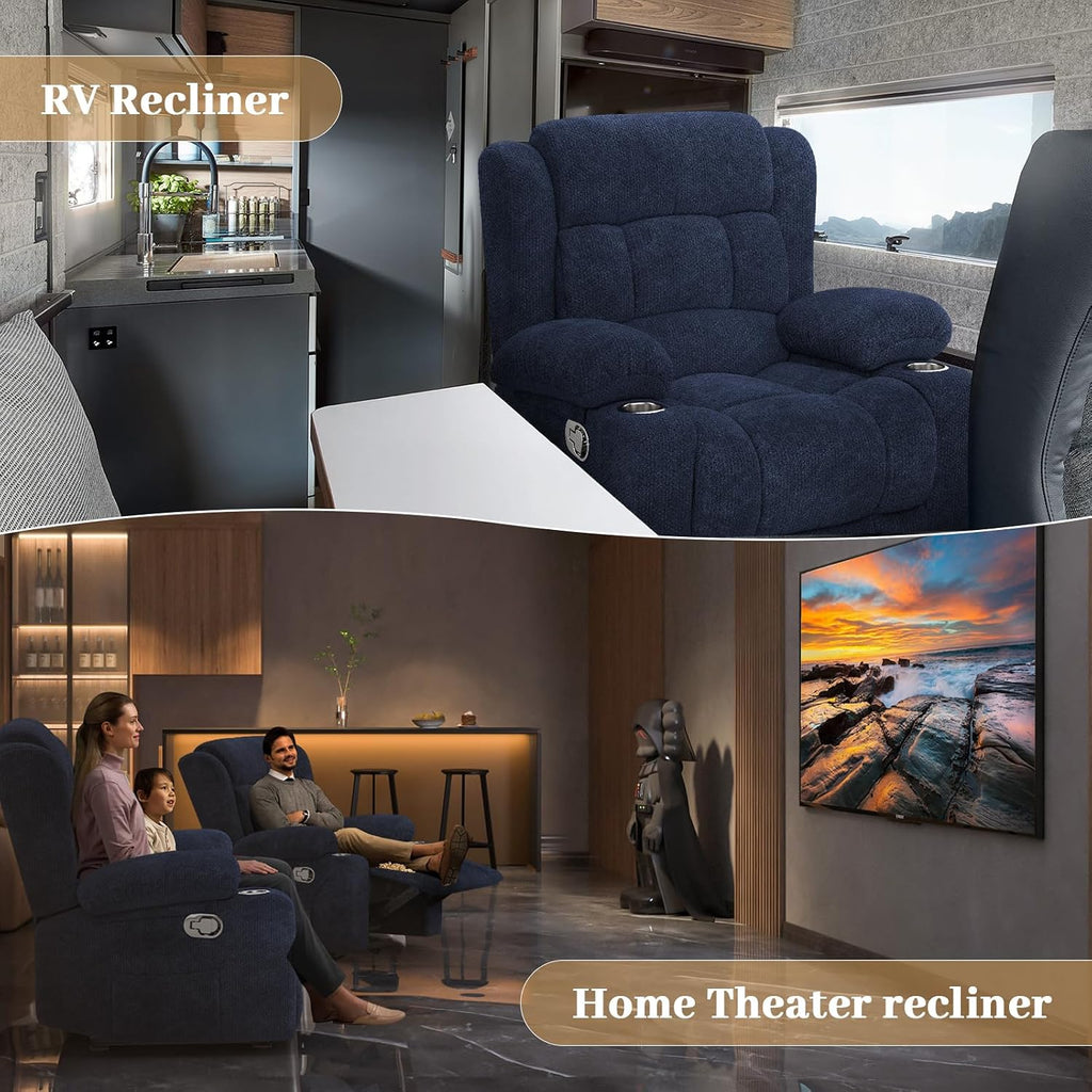 FURNIMAT Recliner Chair, Oversized Manual Reclining Chair for Adults, Single Reclining Sofa with Cup Holder & Pocket, Lounge Recliner for Living Room Home Theater Seating RV Chairs