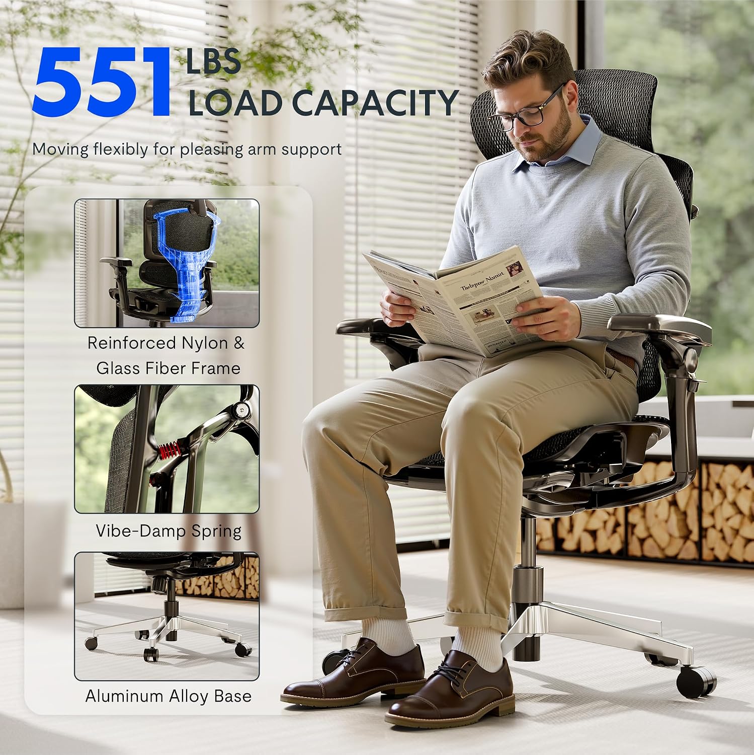 FLEXISPOT ErgoX-PRO Ergonomic Office Chair Black – Cloudtech Cushion, 5D Lumbar, 7D Armrests, 4D Headrest, 551LBS Capacity – Office, Gaming, Home