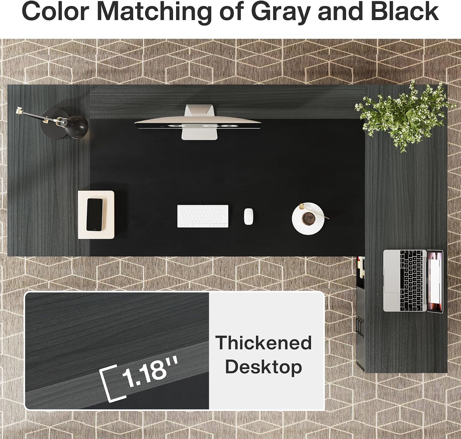 Tribesigns L-Shaped Executive Desk, 78-Inch Modern Office Desk with Drawers and Lateral File Cabinet, Large Bussiness Furniture with Storage Shelves, Workstation for Home Office (Grey + Black)