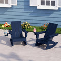WestinTrends Ashore Outdoor HDPE Plastic Preschool Toddler Modern Adirondack Rocking Chairs (Set of 2), Navy Blue