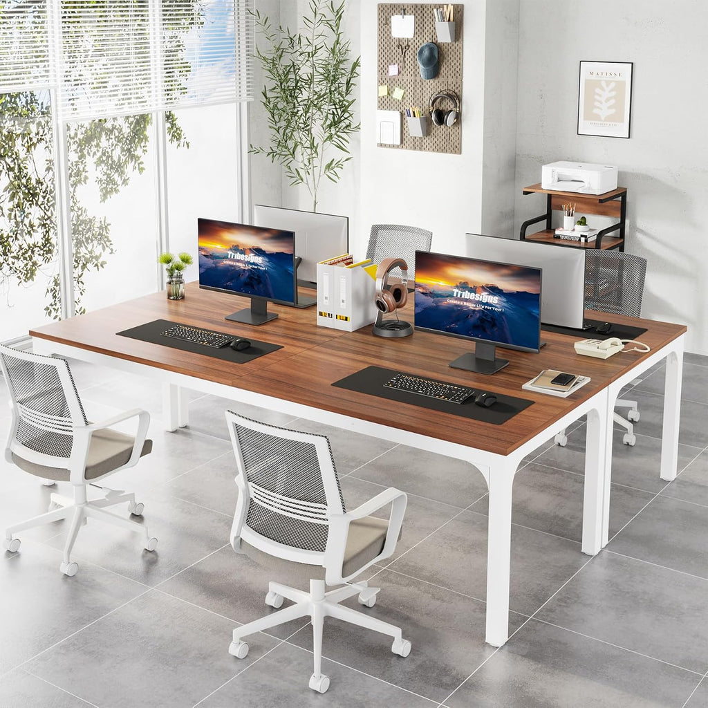Tribesigns 78.7 Inches Extra Long Computer Desk 2 Person Desk, Double Long Desk, Workstaion for Home Office (Walnut+White)