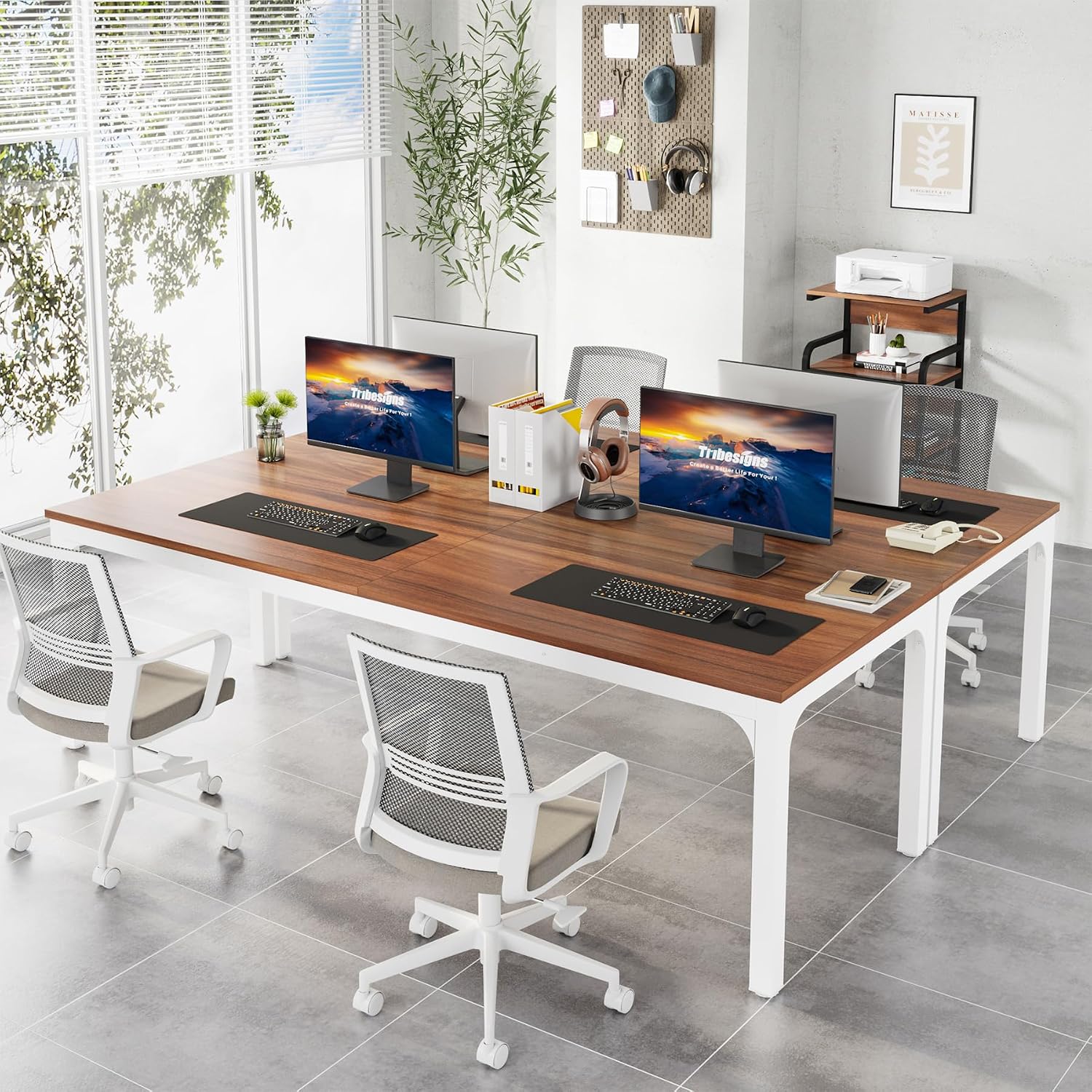 Tribesigns 78.7 Inches Extra Long Computer Desk 2 Person Desk, Double Long Desk, Workstaion for Home Office (Walnut+White)