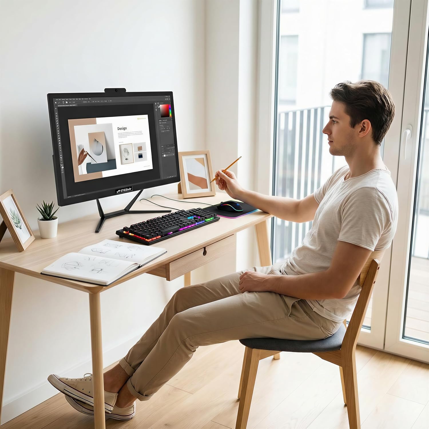 STGSivir All in One Desktop, 22-inch FHD Display, Intel Core i5 up to 3.6GHz, 16G RAM, 512G SSD, WiFi 5, Bluetooth, RGB Keyboard & Mouse, Webcam, Windows 11 Home