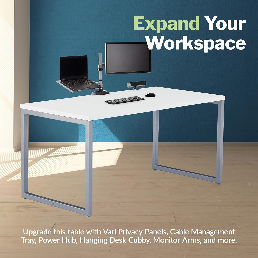 Vari 60x30 Table- Modern Home Office Desk by Varidesk- Long White Table for Writing, Crafting, Gaming- Slim Legs, Durable Laminate Finish, 300-lbs Capacity, Easy Assembly