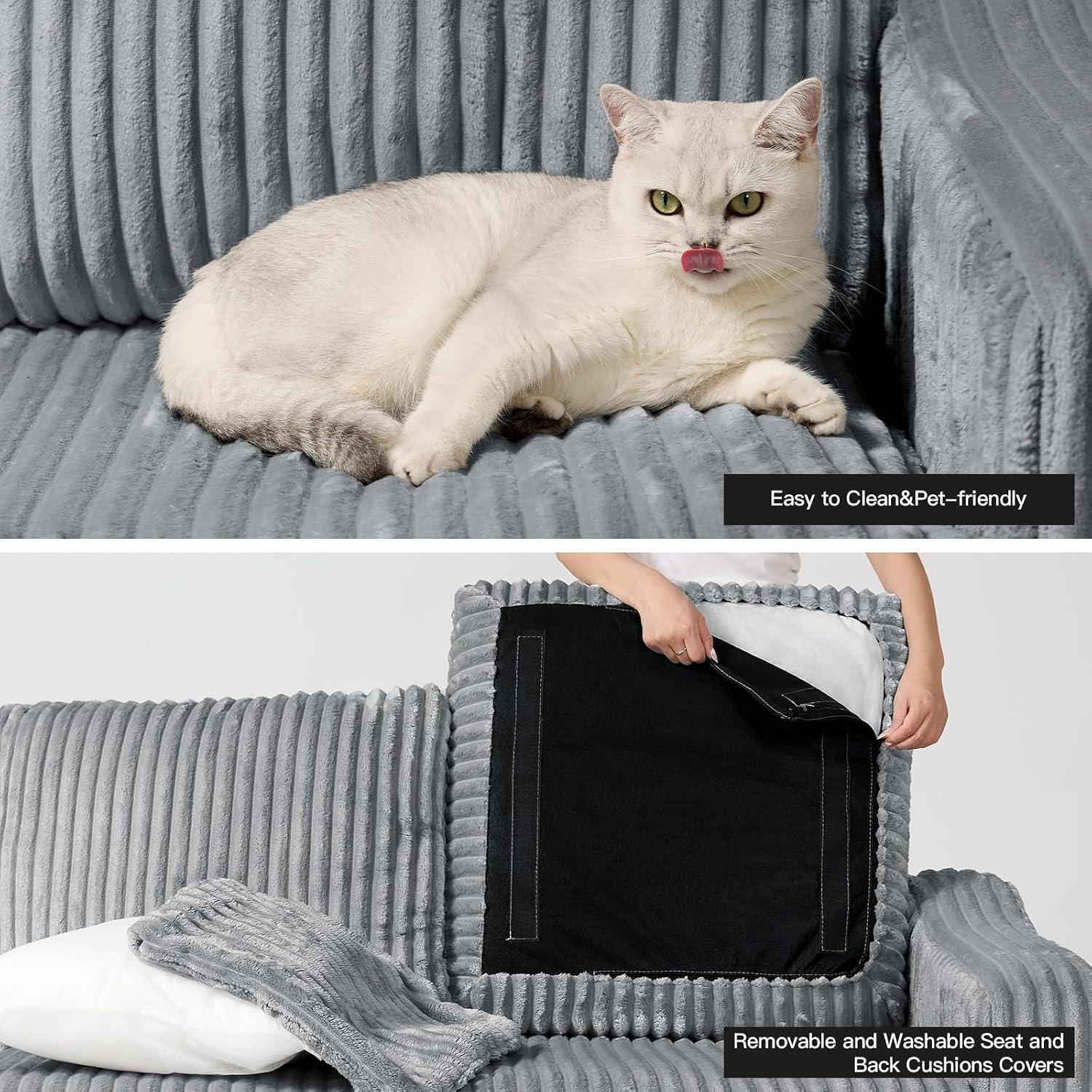Belffin Convertible Sectional Couch with Chaise Corner Sectional Sofa L Shaped Couch Reversible Corner Upholstered Couches for Living Room Corduroy (Light Grey, V Shaped)