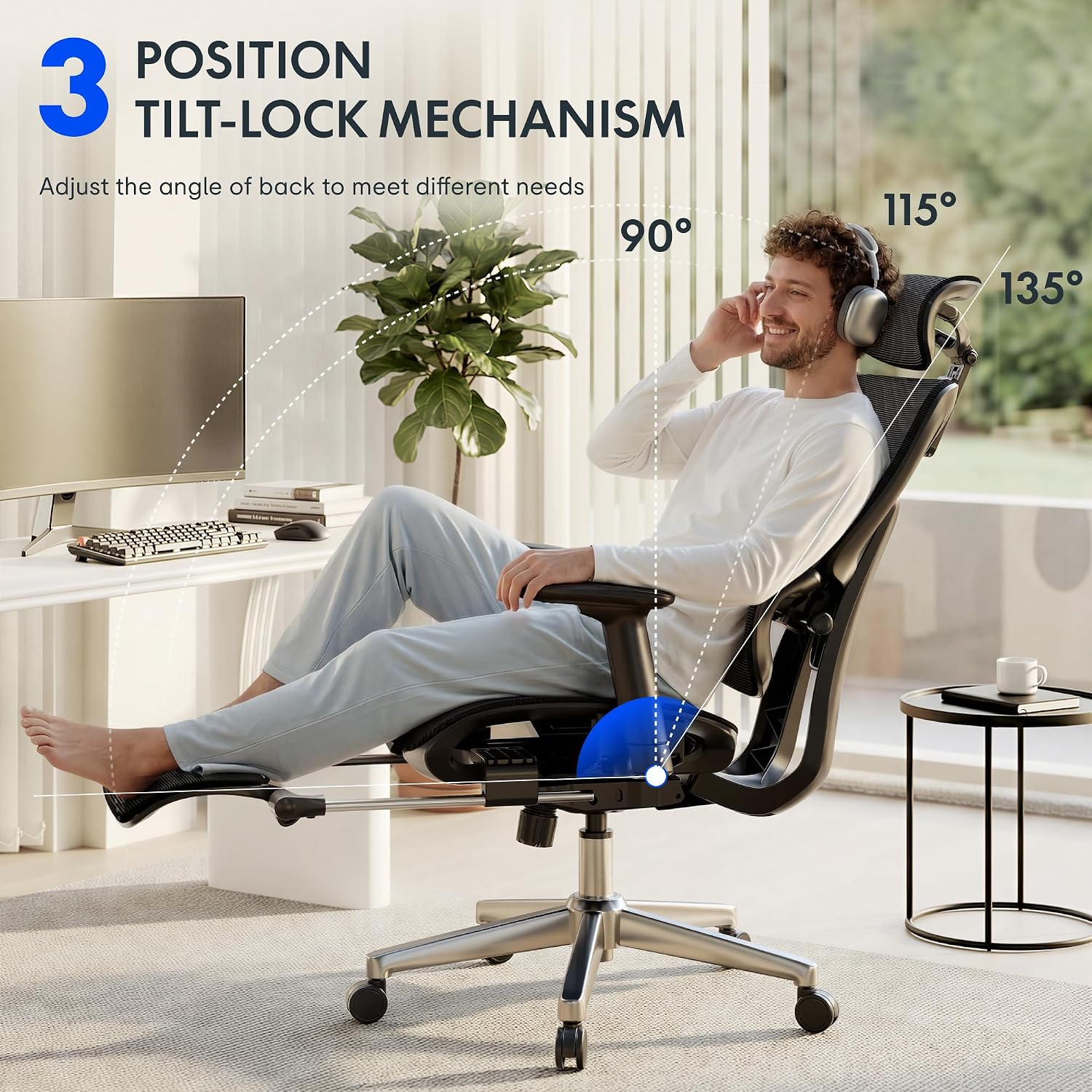 FLEXISPOT ErgoX Premium Ergonomic Office Chair with Footrest- Adjustable 3D Armrests, Dynamic Lumbar Support, Recline & Tilt Function, Mesh Seat, for Home & Office Use,Dark Grey