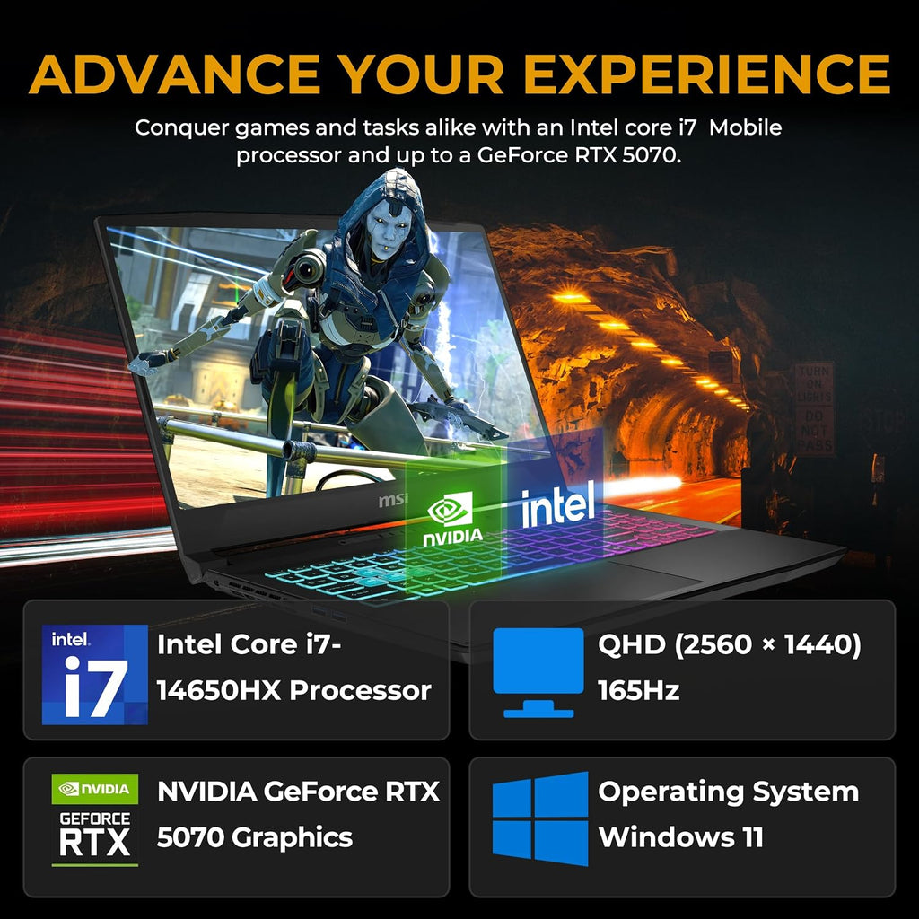 msi Katana 15.6' 165Hz QHD Gaming Laptop, NVIDIA GeForce RTX 5070 8GB, 32GB DDR5 RAM, 3TB Storage(2TB SSD & 1TB Docking Station), Intel Core i7-14650HX, 4 Zone RGB Backlit Keyboard, Windows 11, Black