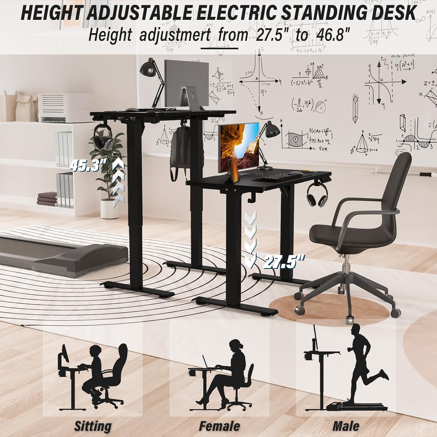 Kingant Standing Desk Height Adjustable Small Electric Stand Up Desks [35 x 20 Inch] - Ergonomic Sit Stand Desk Rising Desks for Home Office Computer Desk Stand Desk Workstation