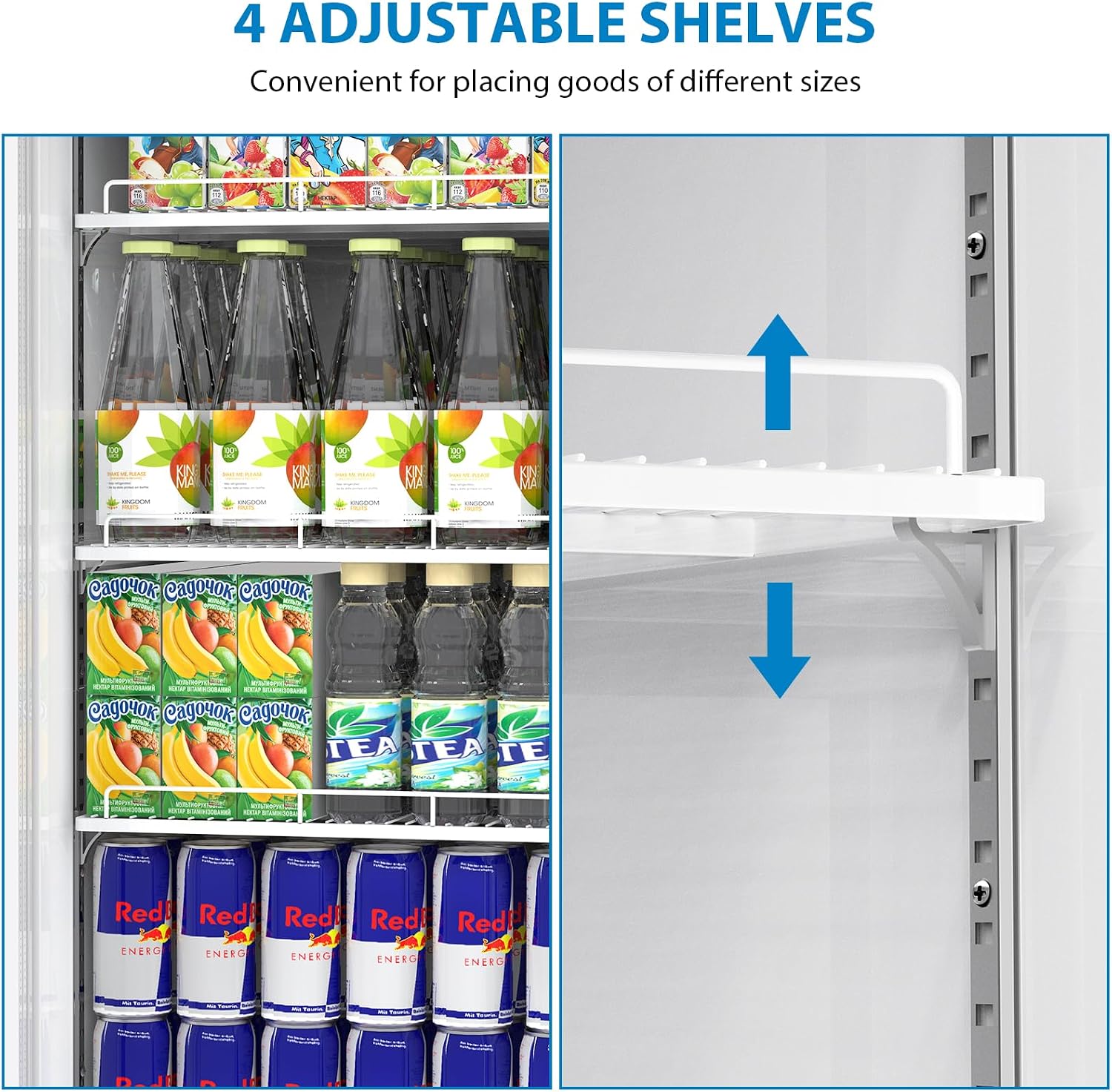 PeakPursuit Commercial Display Refrigerator, 11.3 Cu.Ft. Glass Door Beverage Refrigerator Upright Display Fridge With LED Light and Adjustable Shelves for Home Restaurant Grocery