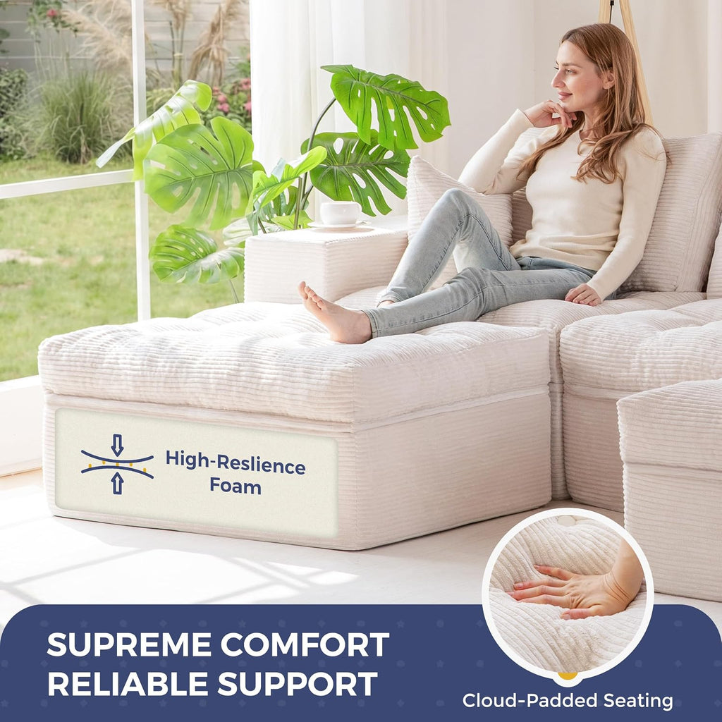 MAXYOYO 104' U Shaped Modular Sectional Sofa with 2 Ottomans, Cloud Boneless Couch with Layered Cushion, Flexible Module Combination Sofa for Living Room, No Assembly Required, Beige