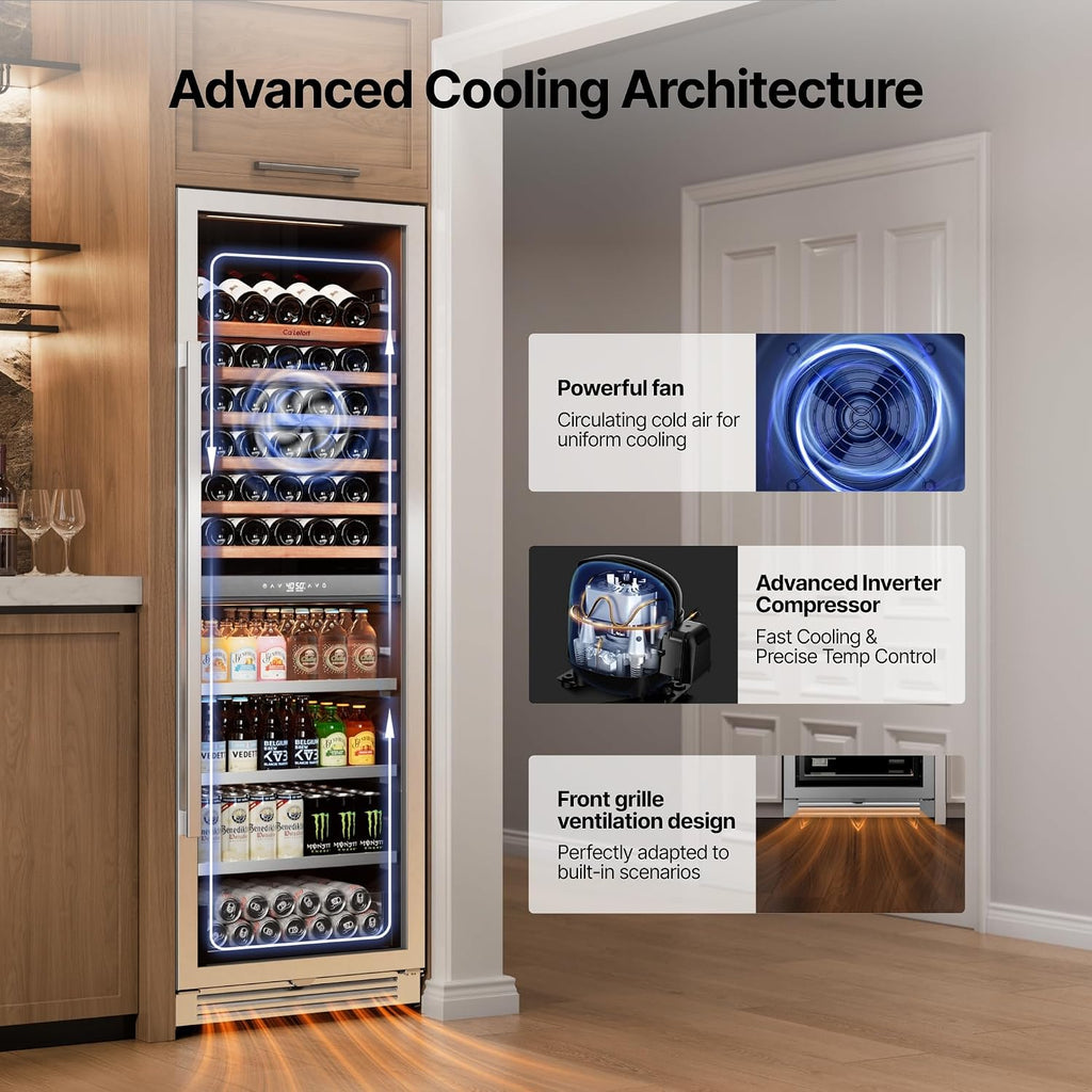Ca'Lefort 24 Inch Wine & Beverage Refrigerator - 185 Can + 77 Bottle Dual Zone 34-65°F Cooler, 10 Adjustable Shelves & 3 LED Lights, Energy Star Certified Built-in/Freestanding for Home/Bar/Kitchen