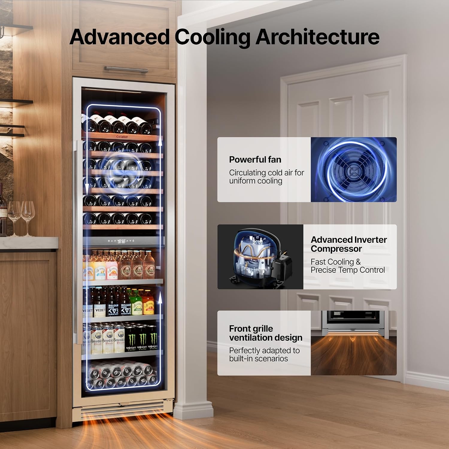 Ca'Lefort 24 Inch Wine & Beverage Refrigerator - 185 Can + 77 Bottle Dual Zone 34-65°F Cooler, 10 Adjustable Shelves & 3 LED Lights, Energy Star Certified Built-in/Freestanding for Home/Bar/Kitchen